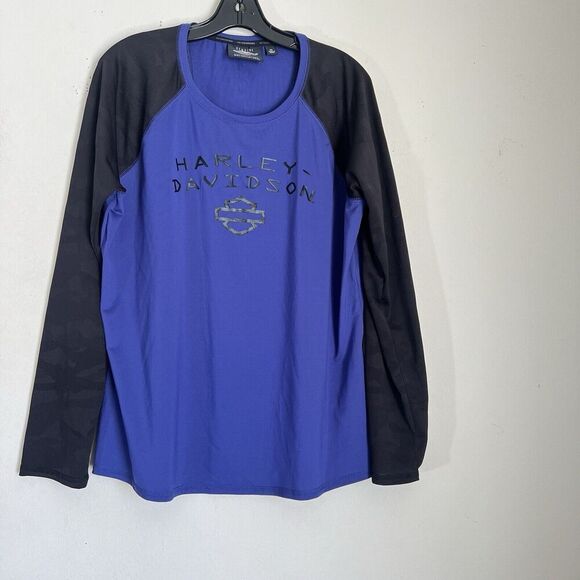 Harley Davidson Performance Shirt Mens 2XL Purple Black Logo Long Sleeves - Picture 4 of 4